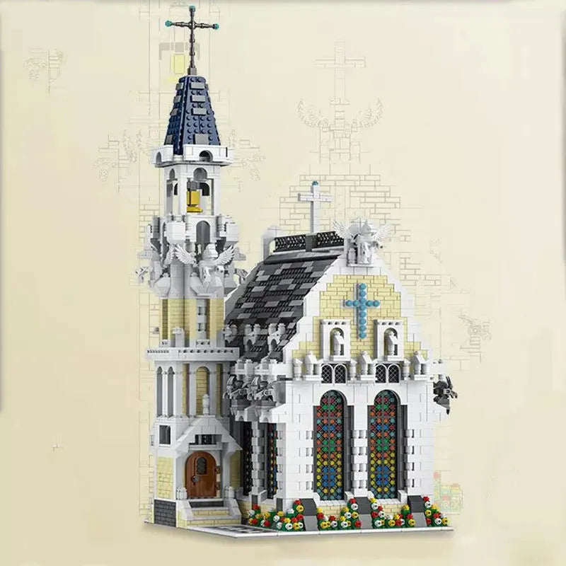 Building Blocks Creator Street Expert MOC Medieval City Church Bricks Toy - 2