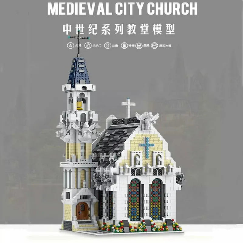 Building Blocks Creator Street Expert MOC Medieval City Church Bricks Toy - 17