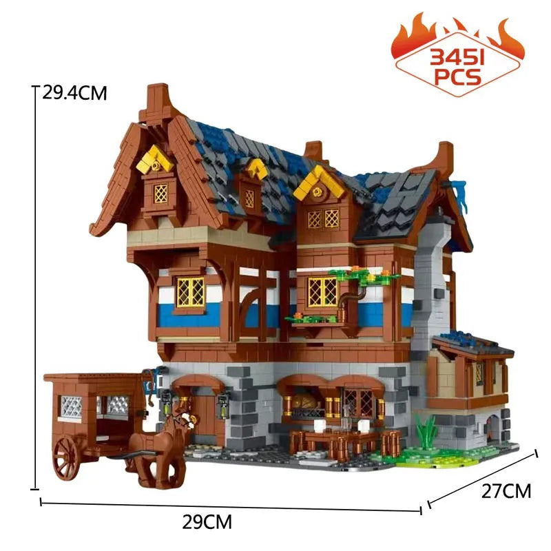 Building Blocks MOC Creator Expert Medieval Town Tavern Bricks Toy - 10