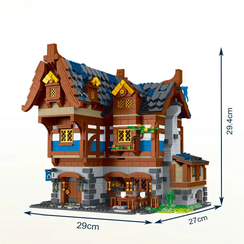 Building Blocks MOC Creator Expert Medieval Town Tavern Bricks Toy Construction Set Toys - 7