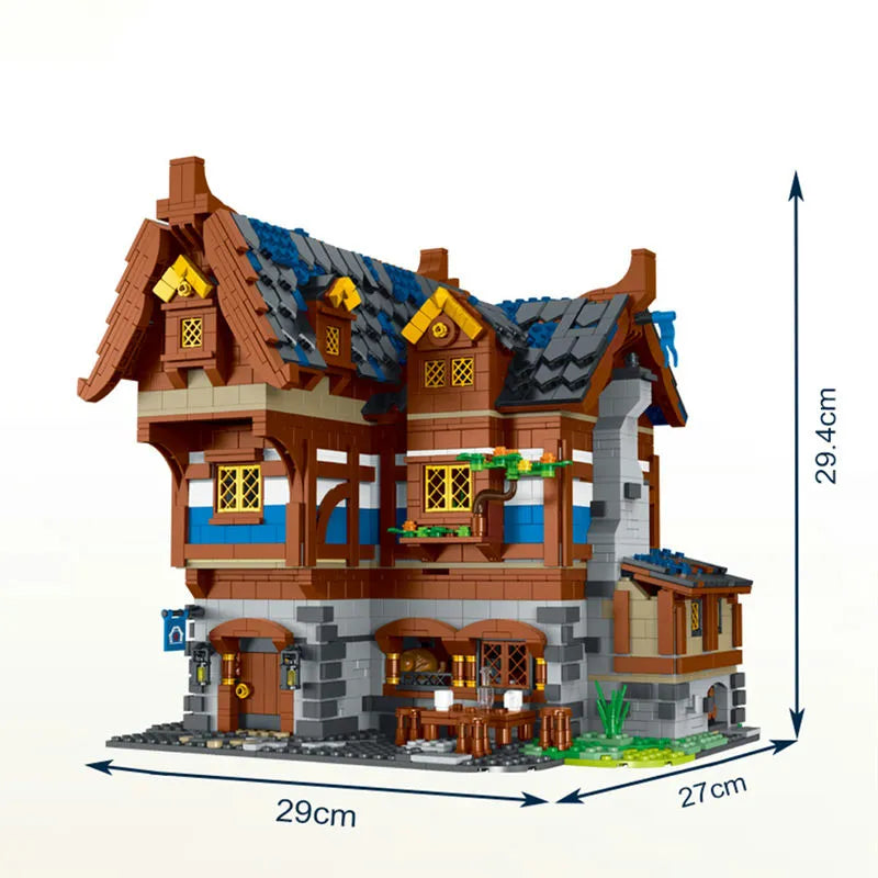 Building Blocks MOC Creator Expert Medieval Town Tavern Bricks Toy - 7