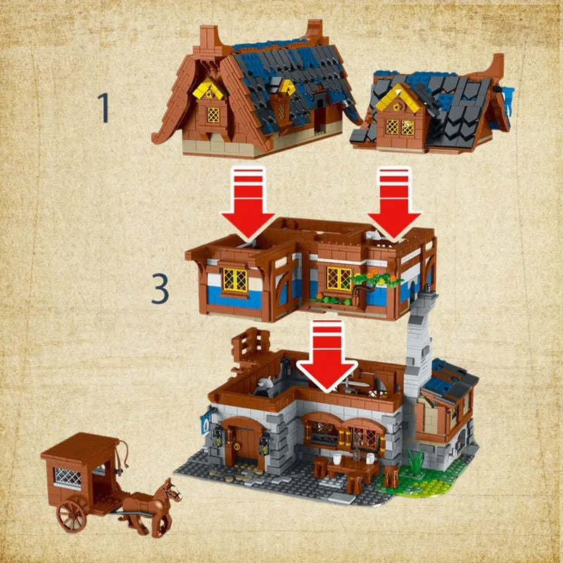 Building Blocks MOC Creator Expert Medieval Town Tavern Bricks Toy - 9