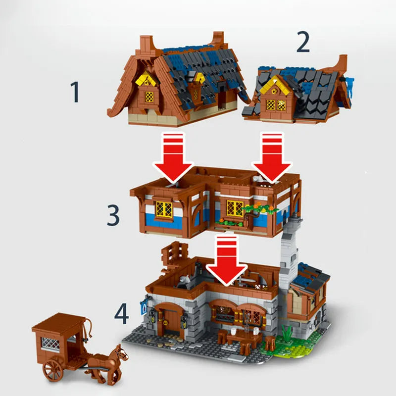 Building Blocks MOC Creator Expert Medieval Town Tavern Bricks Toy - 8
