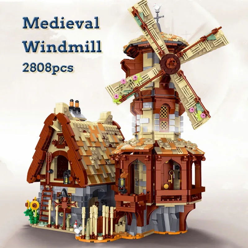 Building Blocks MOC Creator Expert Medieval Town Windmill Bricks Toy - 4