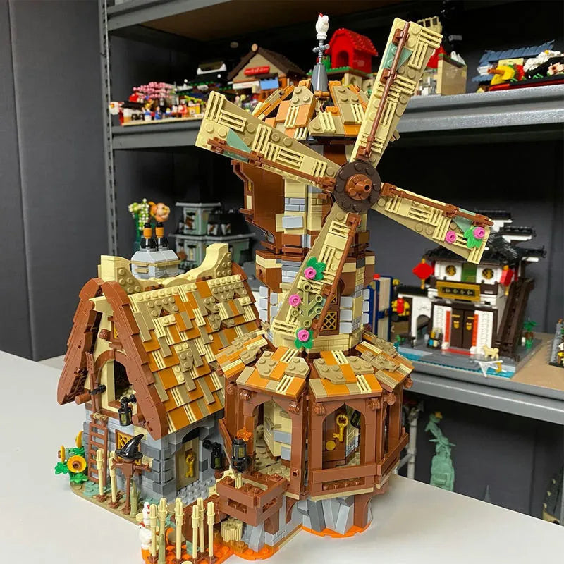 Building Blocks MOC Creator Expert Medieval Town Windmill Bricks Toy - 13