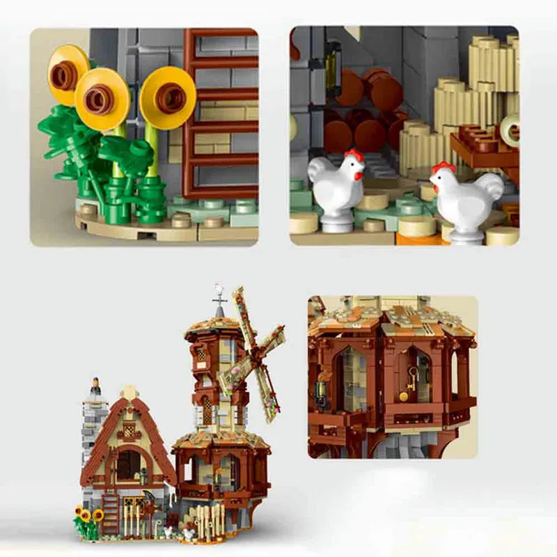 Building Blocks MOC Creator Expert Medieval Town Windmill Bricks Toy - 10