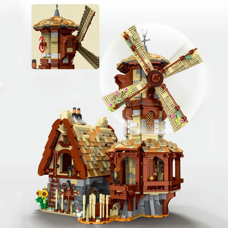 Building Blocks MOC Creator Expert Medieval Town Windmill Bricks Toy - 8