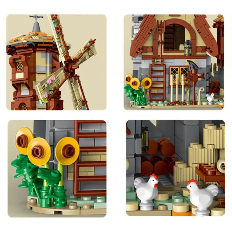 Building Blocks MOC Creator Expert Medieval Town Windmill Bricks Toy - 7