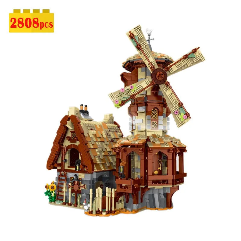 Building Blocks MOC Creator Expert Medieval Town Windmill Bricks Toy - 1