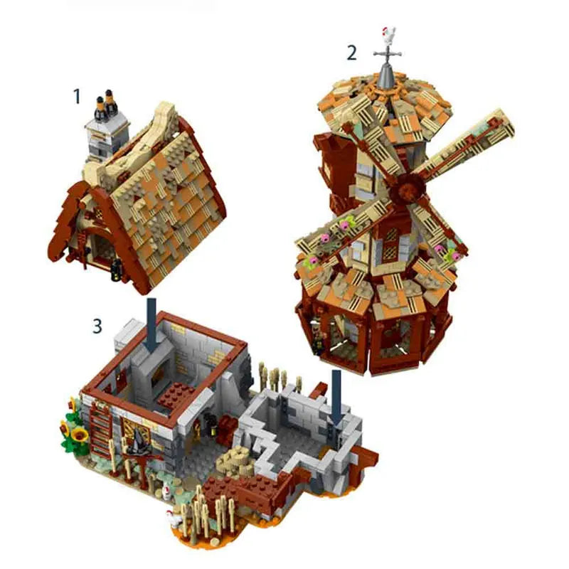 Building Blocks MOC Creator Expert Medieval Town Windmill Bricks Toy - 12