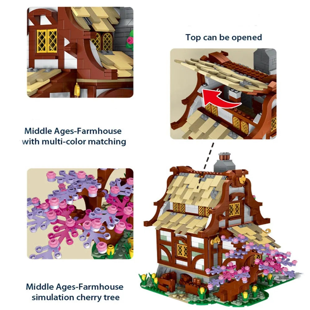 Building Blocks MOC Expert Medieval Town Farm House Bricks Toy Construction Set Toys - 7
