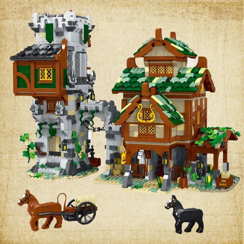Building Blocks MOC Expert Medieval Town Stable Guard Tower Bricks Toys Construction Set Toys - 5
