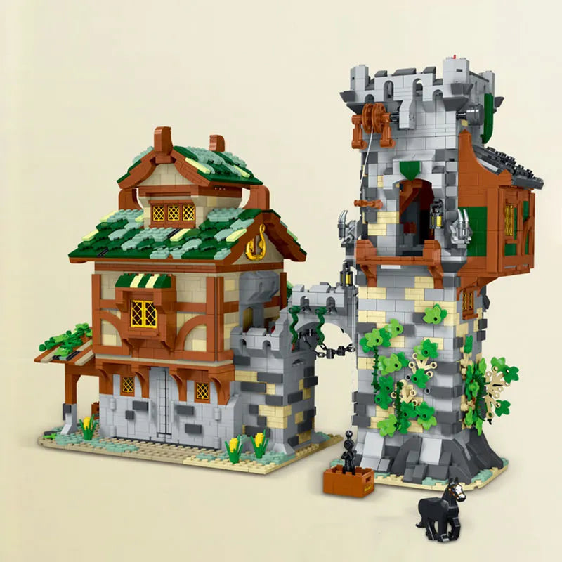 Building Blocks MOC Expert Medieval Town Stable Guard Tower Bricks Toys - 3
