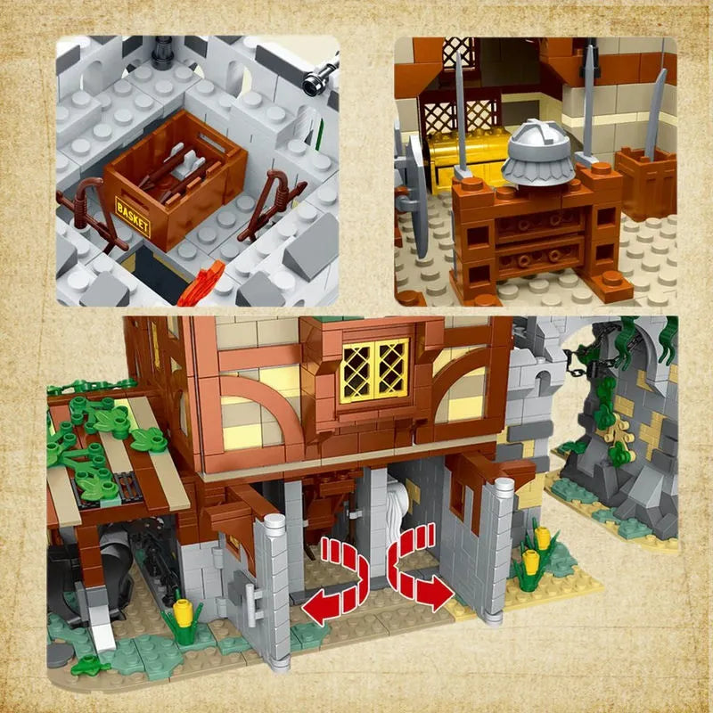 Building Blocks MOC Expert Medieval Town Stable Guard Tower Bricks Toys - 6