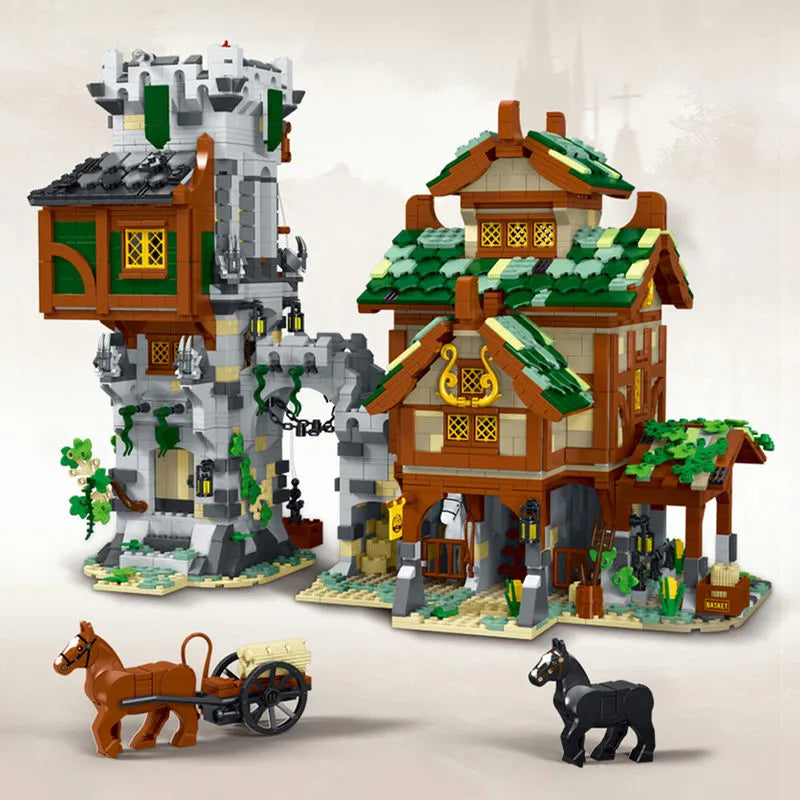 Building Blocks MOC Expert Medieval Town Stable Guard Tower Bricks Toys Construction Set Toys - 1