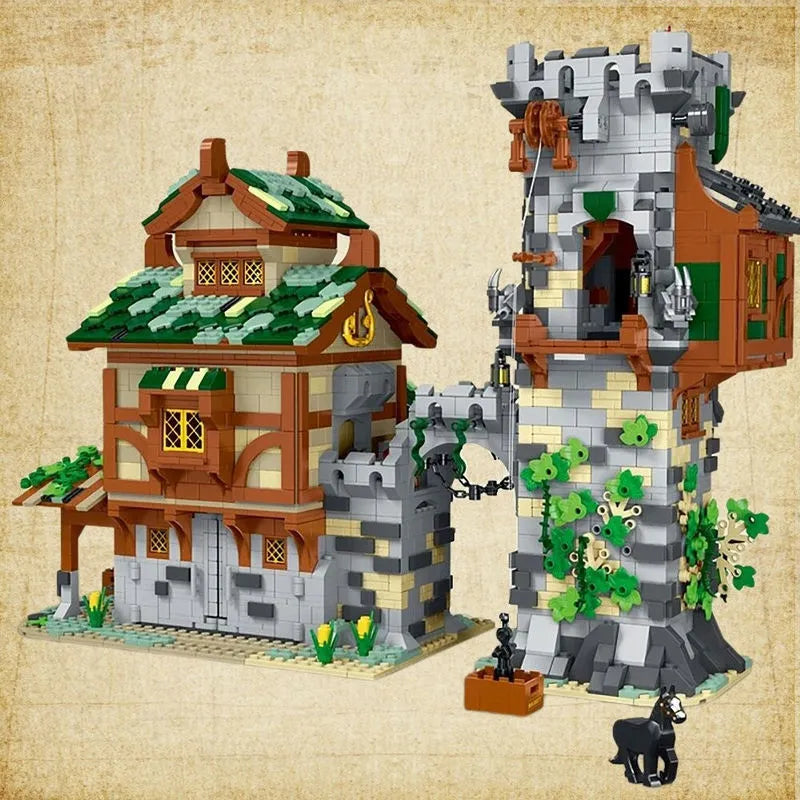 Building Blocks MOC Expert Medieval Town Stable Guard Tower Bricks Toys Construction Set Toys - 8