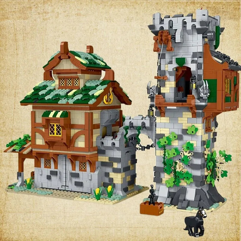 Building Blocks MOC Expert Medieval Town Stable Guard Tower Bricks Toys - 8