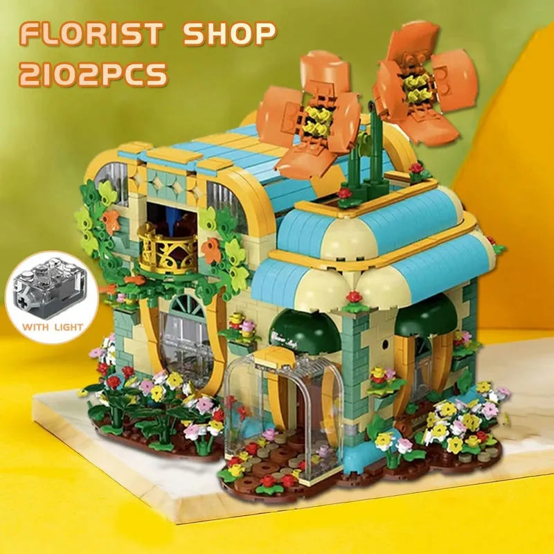 Building Blocks MOC Expert Toon City Flowers Shop Store LED Bricks Toys Construction Set Toys - 15