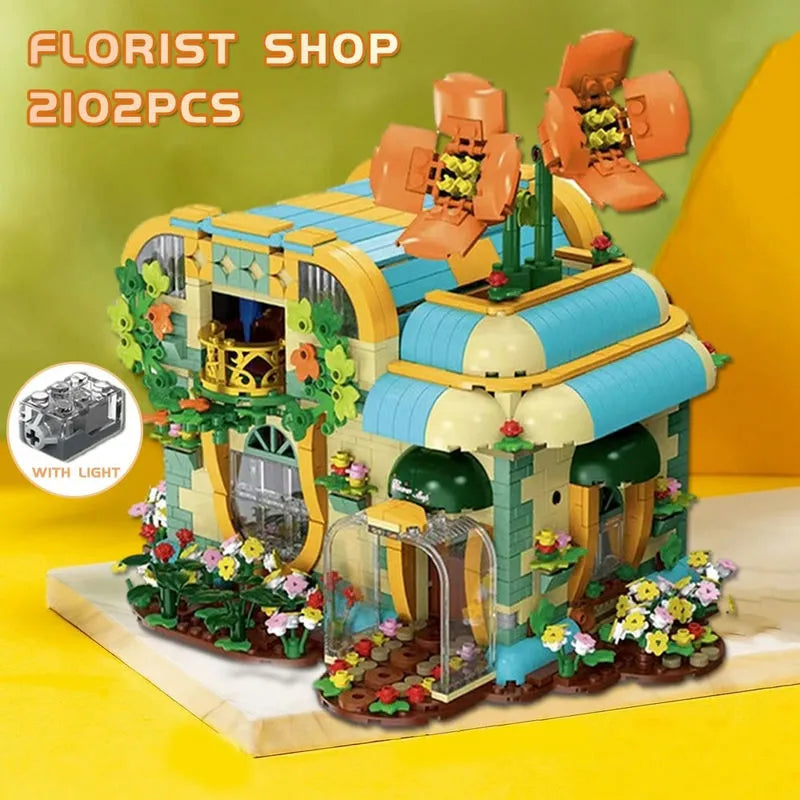 Building Blocks MOC Expert Toon City Flowers Shop Store LED Bricks Toys - 15