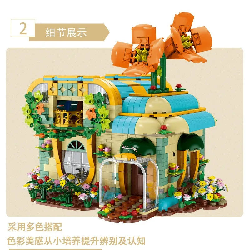 Building Blocks MOC Expert Toon City Flowers Shop Store LED Bricks Toys Construction Set Toys - 5