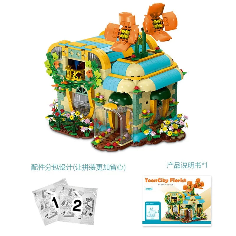 Building Blocks MOC Expert Toon City Flowers Shop Store LED Bricks Toys Construction Set Toys - 4