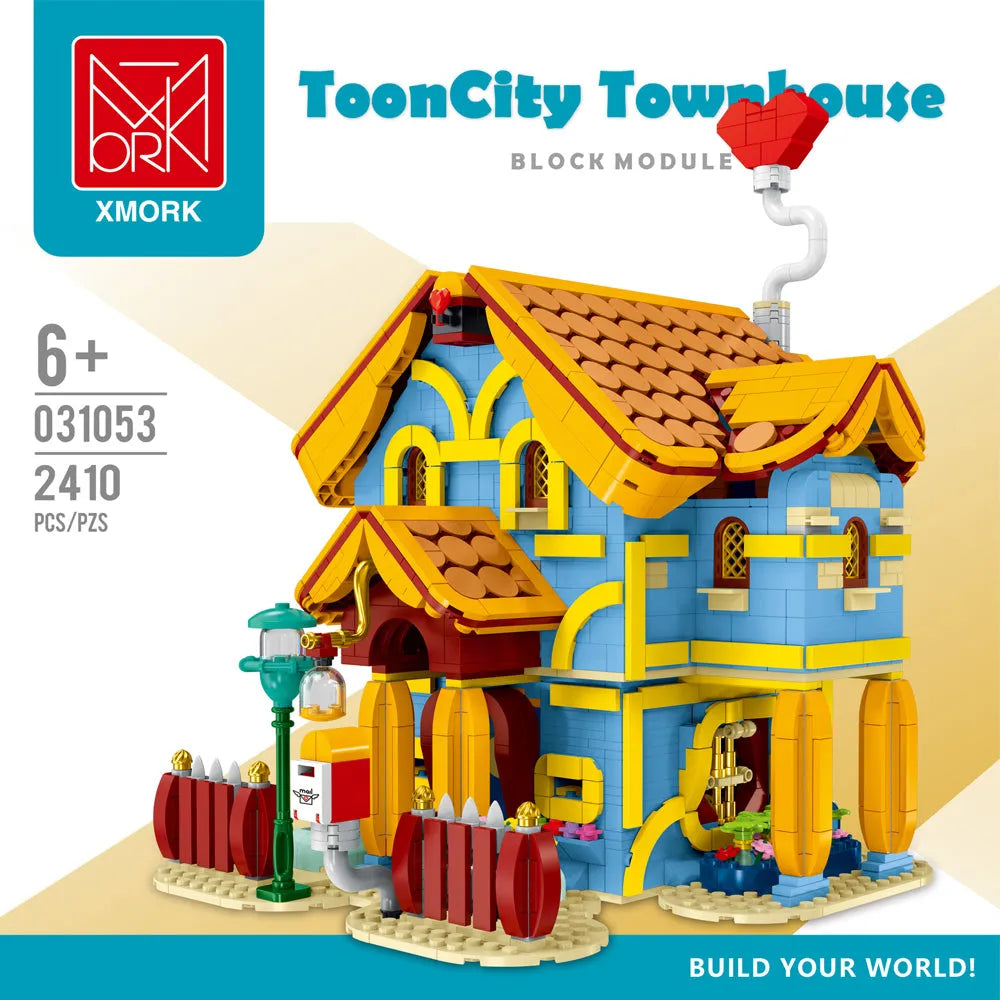 Building Blocks MOC Expert Toon City Town Villa House LED Bricks Toy - 2