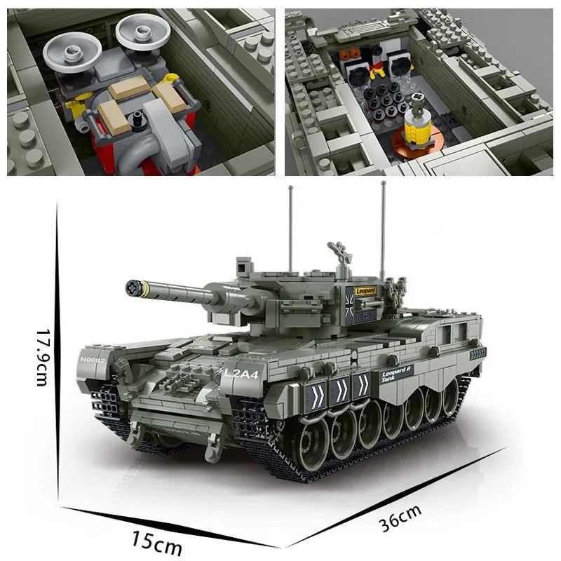 Building Blocks MOC Military WW2 Leopard 2A4 Battle Tank Bricks Toys - 4