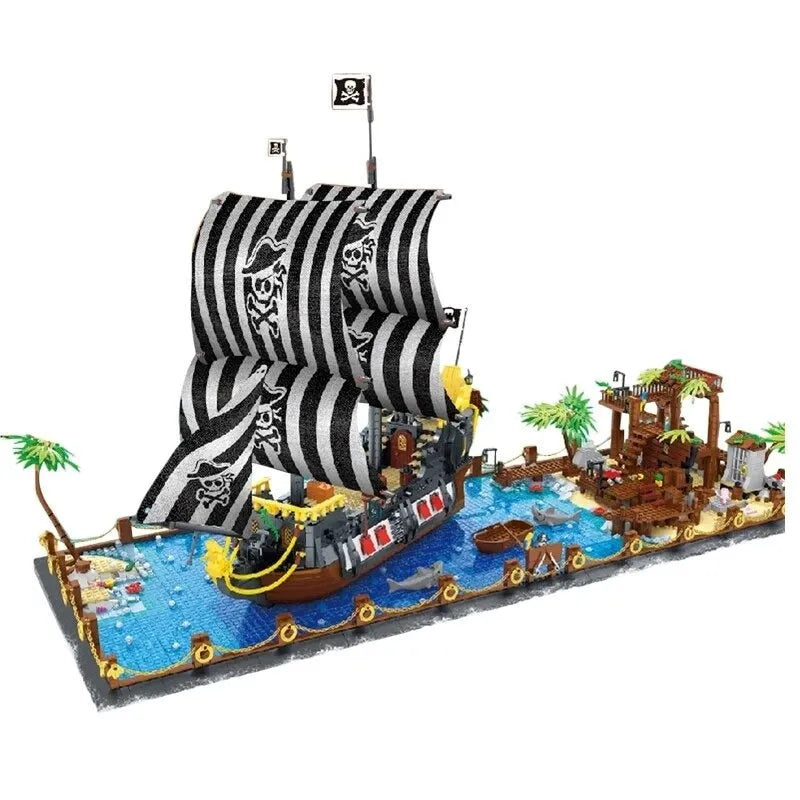 Building Blocks MOC Pirates Of The Caribbean Booty Bay Ship Bricks Kids Toys - 1