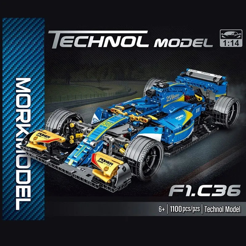 Microblocks F1 MOC Tech Blue Alternate F1 Racing Building Blocks Toy