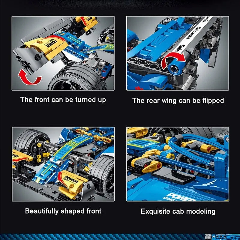 Building Blocks MOC Tech Blue Alternate F1 Racing Car Bricks Toy 023007 - 8