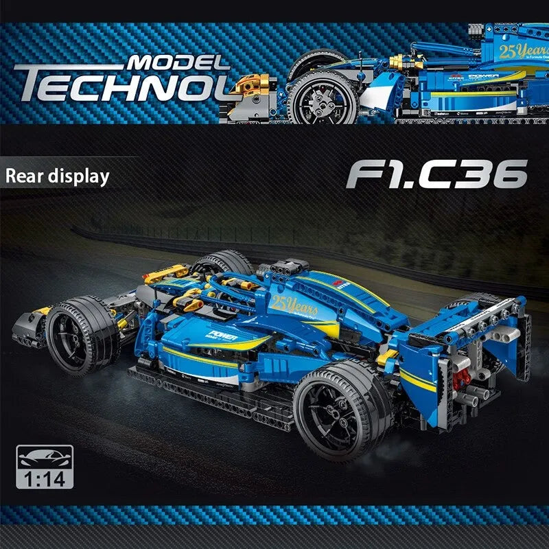 Building Blocks MOC Tech Blue Alternate F1 Racing Car Bricks Toy 023007 - 3