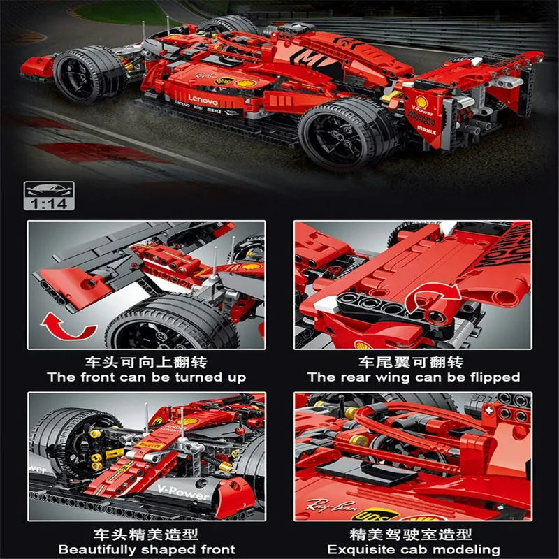 Building Blocks MOC Tech Red F1 Alternate Racing Car Bricks Toy 023005 - 4