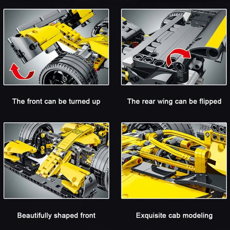 Building Blocks MOC Tech Yellow F1 Alternate Racing Car Bricks Toy - 5