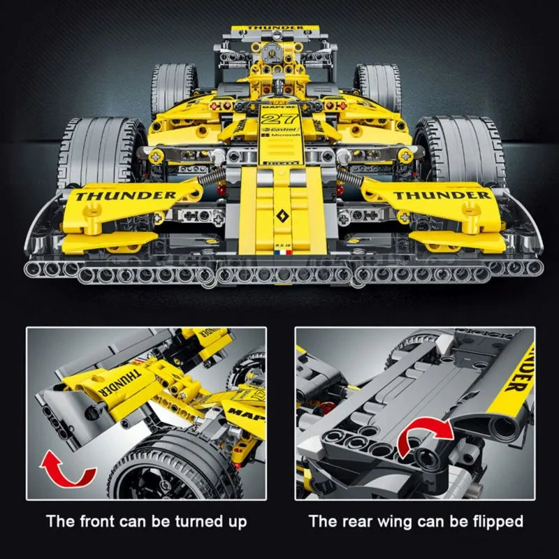 Building Blocks MOC Tech Yellow F1 Alternate Racing Car Bricks Toy - 4
