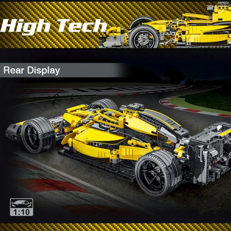 Building Blocks MOC Tech Yellow F1 Alternate Racing Car Bricks Toy - 3