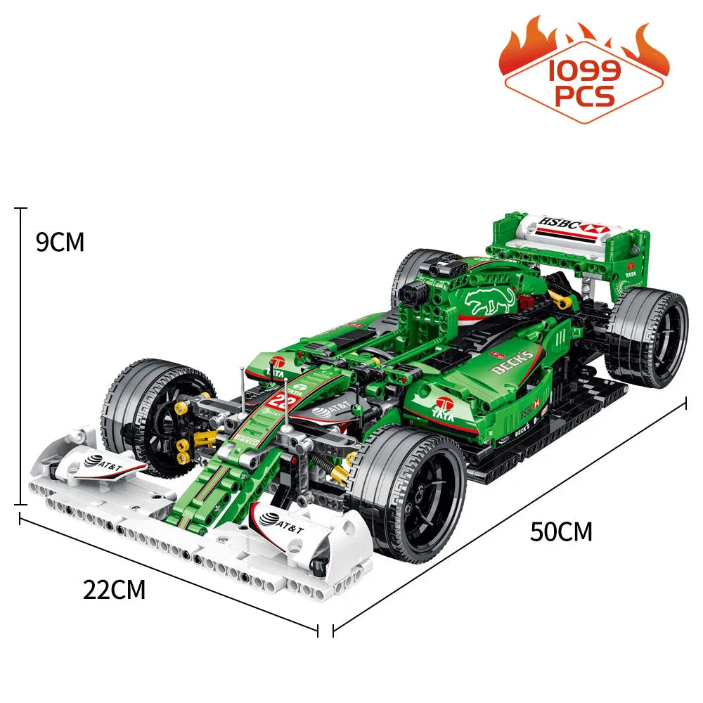 Building Blocks Tech MOC Green Alternate F1 Racing Car Bricks Toy - 9