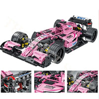 Thumbnail for Building Blocks Tech MOC Pink Alternate F1 Racing Car Bricks Toy - 9