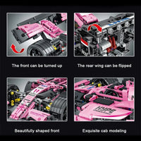 Thumbnail for Building Blocks Tech MOC Pink Alternate F1 Racing Car Bricks Toy - 5