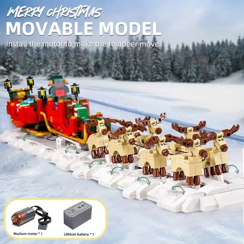 Building Blocks Motorized Santa Claus Sleigh Elk Bricks Toy - 2