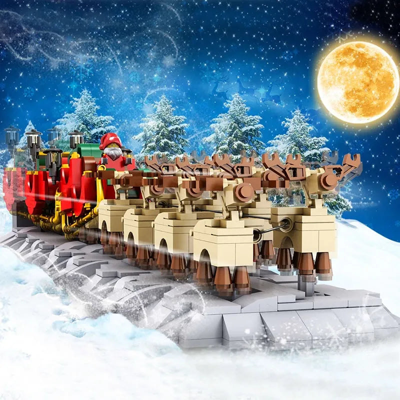 Building Blocks Motorized Santa Claus Sleigh Elk Bricks Toy - 4