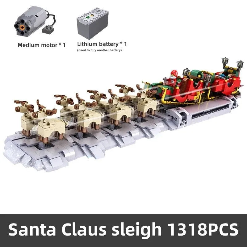 Building Blocks Motorized Santa Claus Sleigh Elk Bricks Toy - 1
