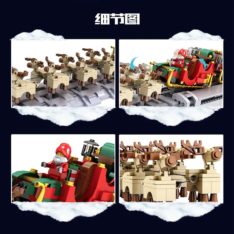 Building Blocks Motorized Santa Claus Sleigh Elk Bricks Toy - 5