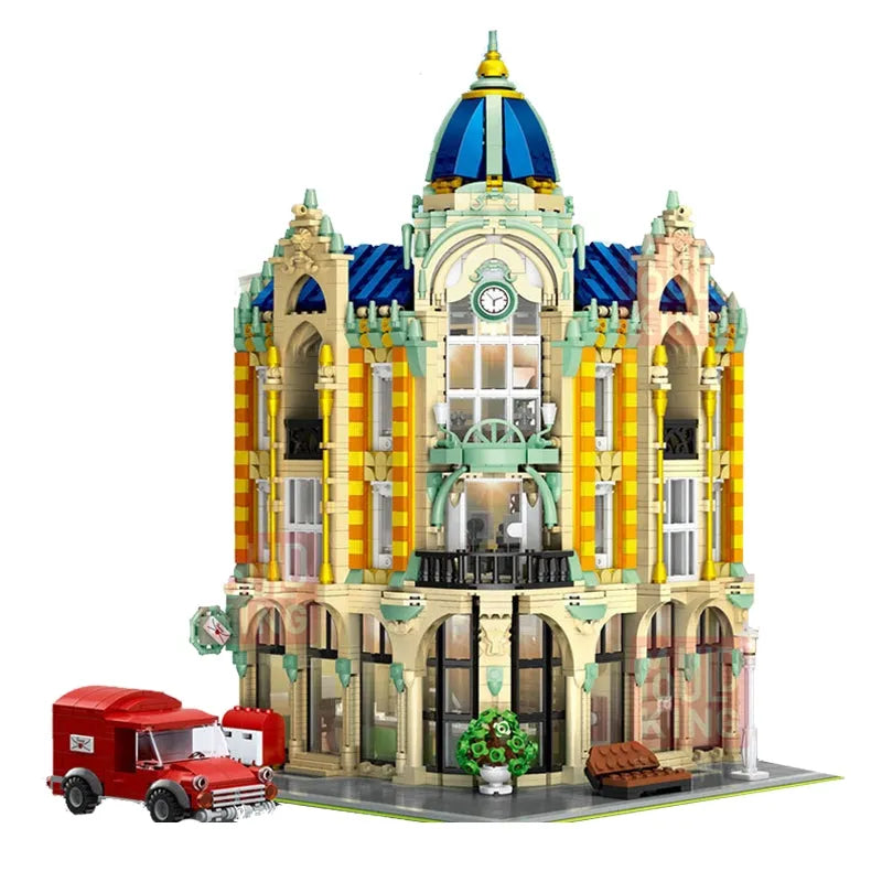 Building Blocks City Creator MOC Experts Corner Post Office with Light Bricks Toys - 1