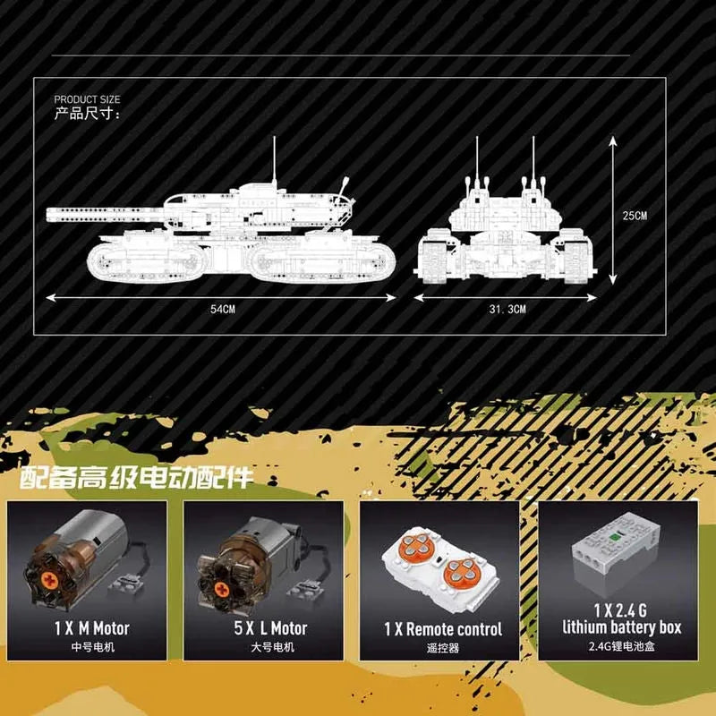 Building Blocks Military MOC Motorized RC Heavy Mammoth Tank Bricks Toy Construction Set Toys - 9