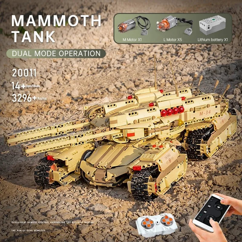 Building Blocks Military MOC Motorized RC Heavy Mammoth Tank Bricks Toy - 5
