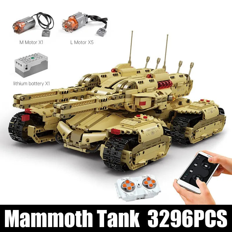 Building Blocks Military MOC Motorized RC Heavy Mammoth Tank Bricks Toy - 2