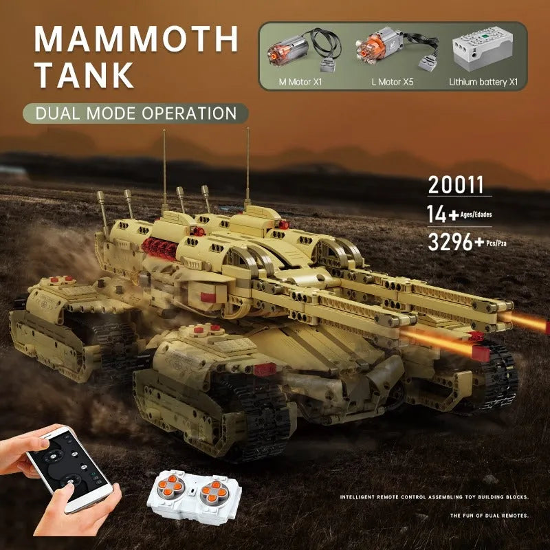 Building Blocks Military MOC Motorized RC Heavy Mammoth Tank Bricks Toy - 3