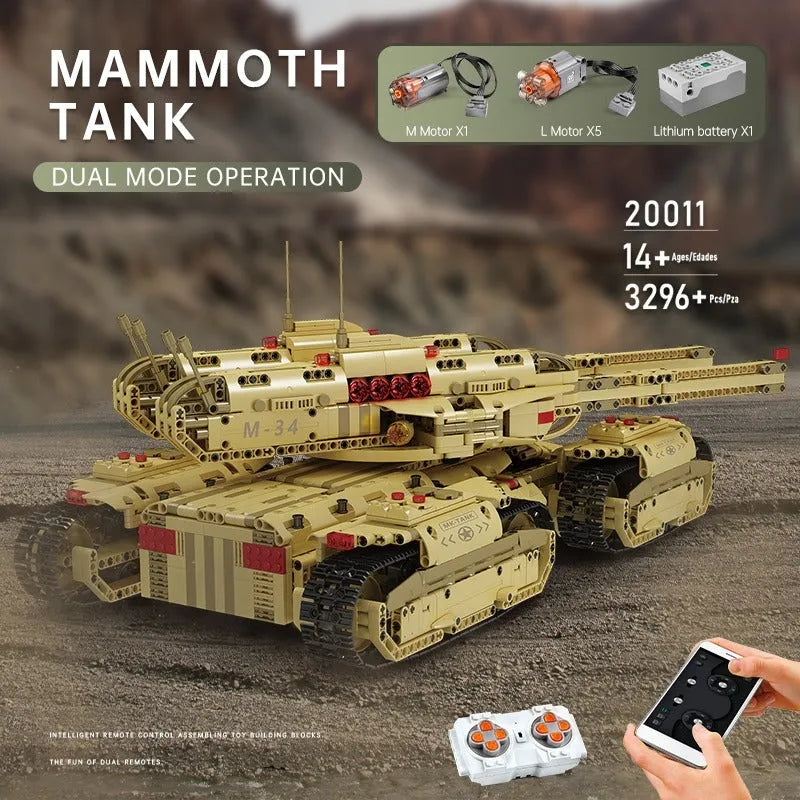 Building Blocks Military MOC Motorized RC Heavy Mammoth Tank Bricks Toy - 4