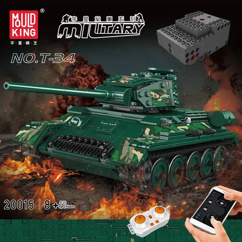 Building Blocks Military RC APP MOC Motorized T34 Medium Tank Bricks Toys - 2