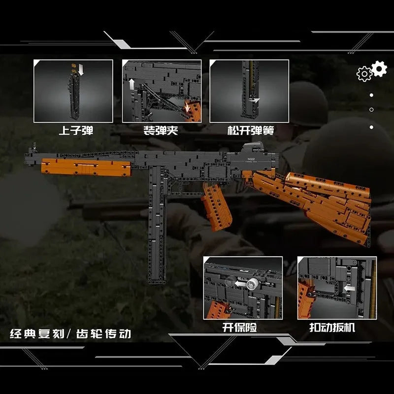 Building Blocks MOC 14022 Military Thompson Sub Machine Gun Bricks Toys - 4